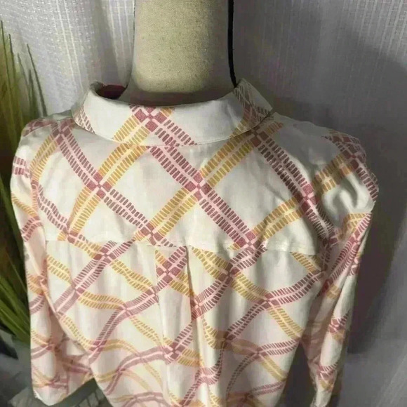 Chico’s Women’s 3 US XL Diamond Stripe Yellow/Orange No Iron Button ⬆️ Blouse... - Picture 6 of 10